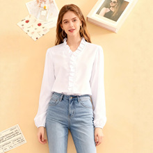 2025跨境外贸欧美女装春夏秋冬季欧美荷叶边小V领衬衣休闲女式衬