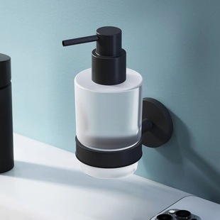 Cross-Border Exclusive Supply of 55025B Matte Black Abs Pump Head Frosted Glass Soap Dispenser Bathroom Hardware Accessories Source Factory