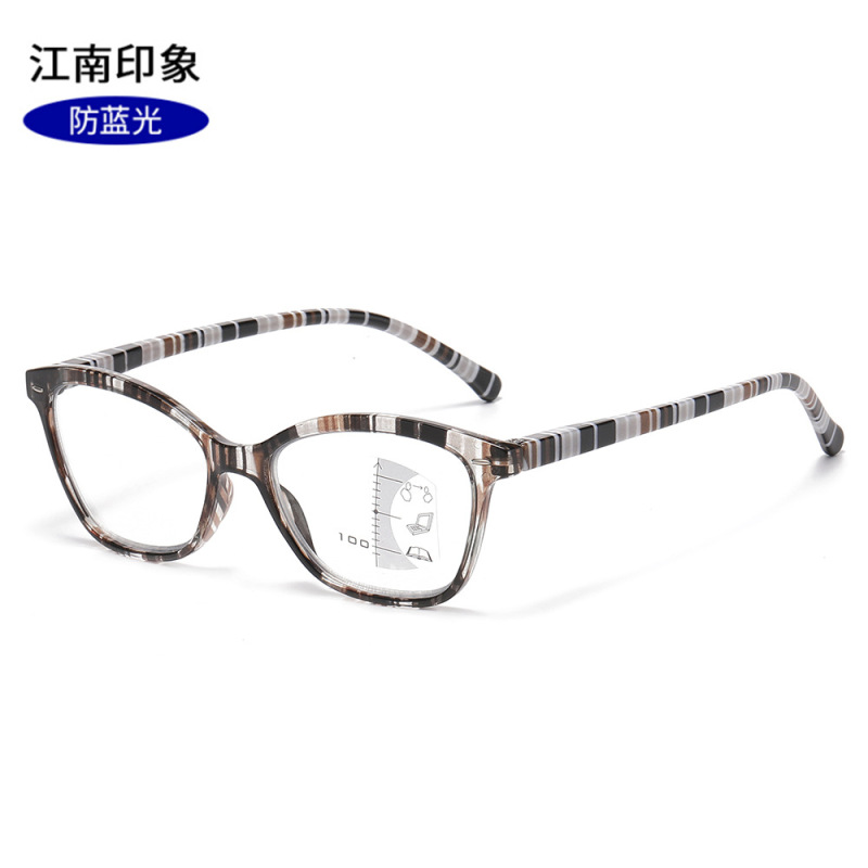 新型越境ファッションストライプ防ブルーライト多焦点老眼鏡女性ハイビジョン読書鏡優雅老眼鏡男|undefined