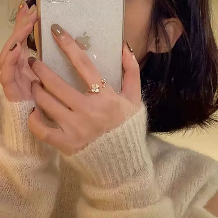 温柔气质花朵戒指女精致珍珠锆石韩国网红百搭开口可调食指戒指环|undefined