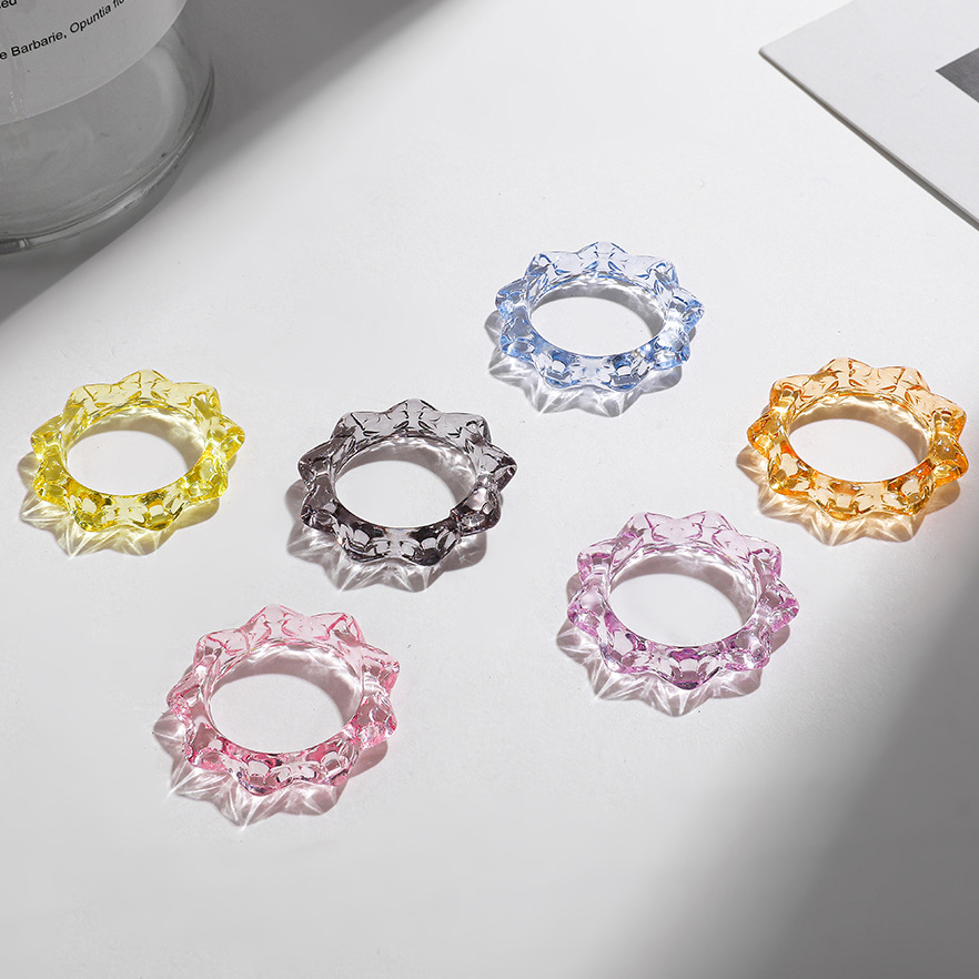 Korean transparent candy color geometric resin ring wholesale