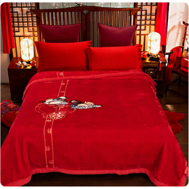 해피 워드 클라우드 담요 웨딩 담요 웨딩 빅 레드 담요 동반 웨딩 웨딩 해피 퀼트 더블 레이어 두꺼운 겨울 선물