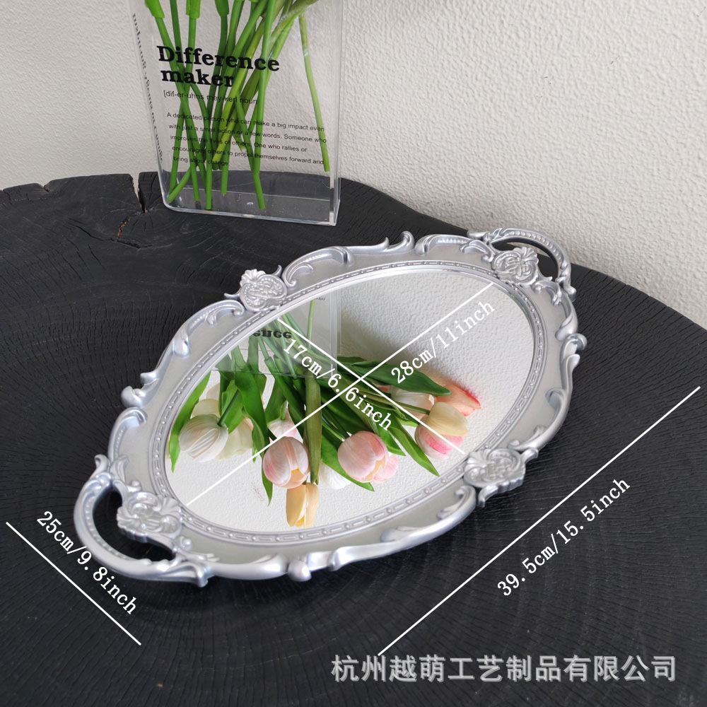 Bandeja de espejo de vidrio retro estilo europeo, estilo "ins", decoración para sala de estar, para aromaterapia, exhibición de joyería, bandeja de almacenamiento.