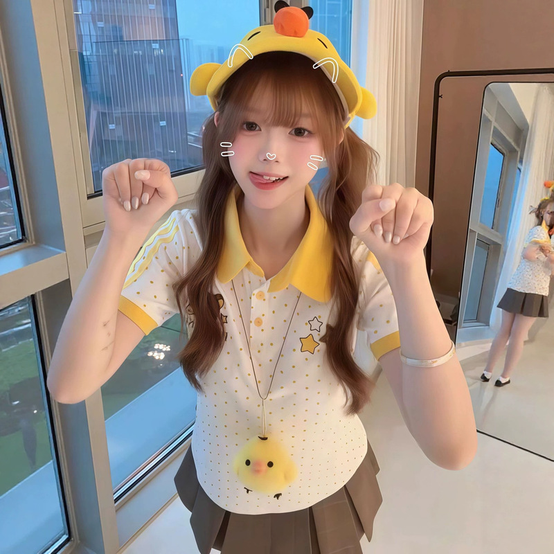 Subculture Y2K Cute and Adorable Rilakkuma Embroidered Short-Sleeve T-Shirt for Women, New Summer Slim-Fit Versatile Top