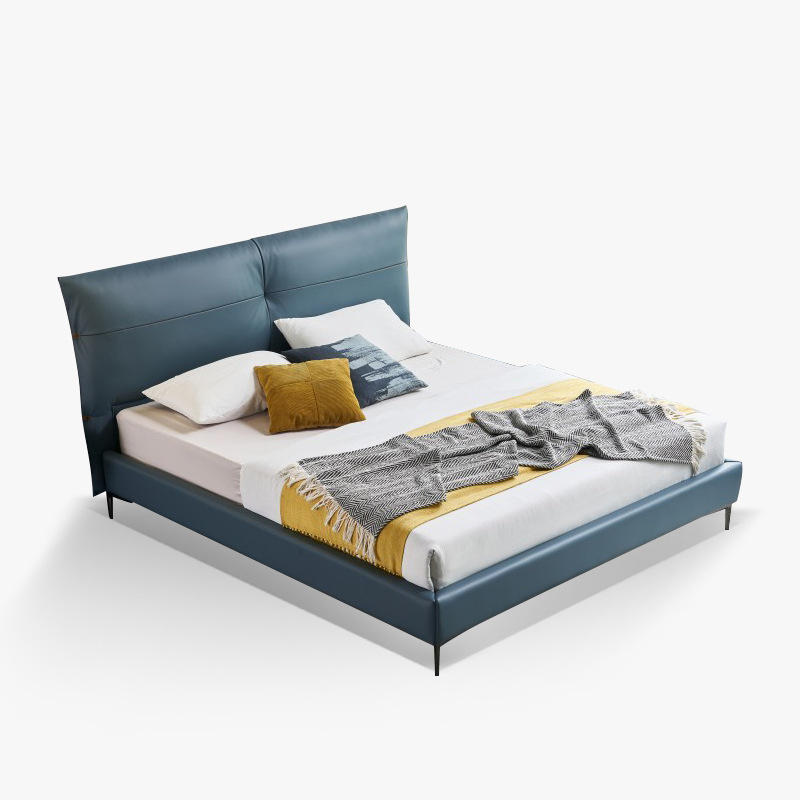 Italian Minimalist Genuine Leather Bed in Serene Style, Modern & Sleek Design&mdash;Light Luxury Secondary Bedroom Bed with Full Edges, Available in 1.5m and 1.8m Sizes, Perfect for Kids' Rooms