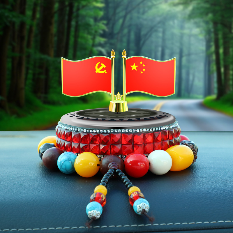 Solar Rotary Ornaments Men's Car Interior Creative Car Perfume Five-Star Red Flag Car Aromatherapy Ornaments