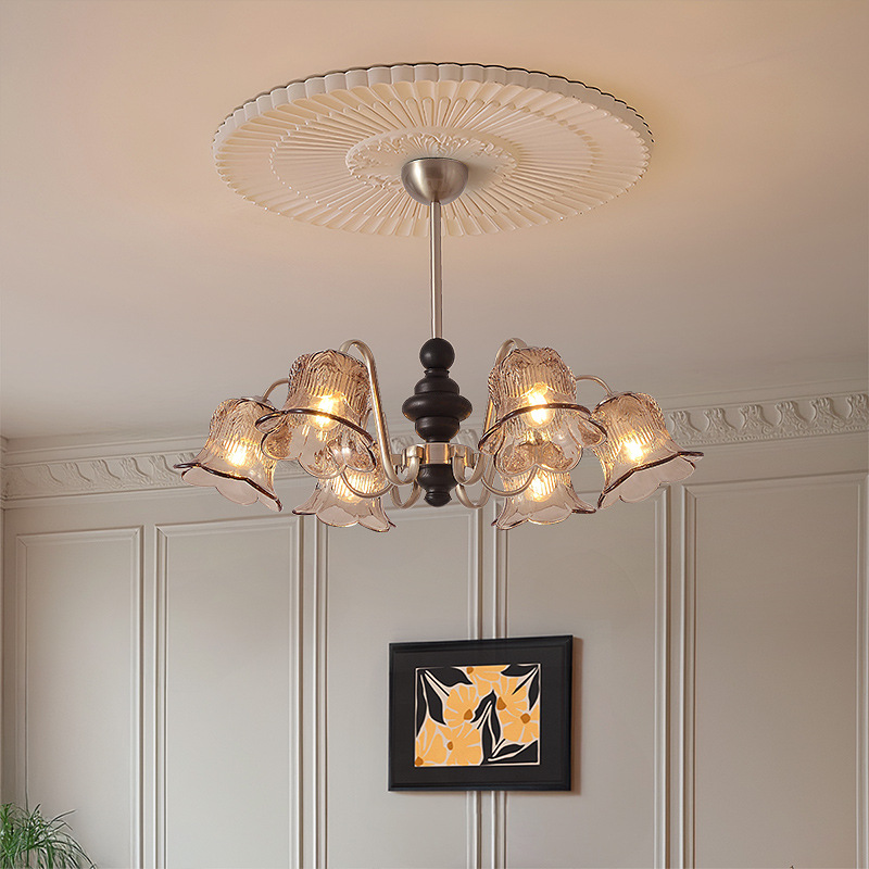 Araña americana, sala de estar, comedor, lámpara de dormitorio, estilo retro francés, vidrio de hierro forjado, lámpara de estudio de atmósfera simple