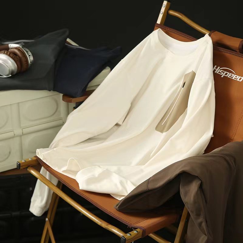 Men's Clothing Outdoor sports running casual loose solid color pullover milk silk fleece bottoming shirt long sleeve T shirt_voghion.com