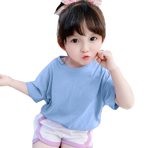 9937 Boys' and Girls' Children's White T-shirt Short-sleeved Top Solid Color Short-sleeve Uniform for Middle Children Pure Cotton Pure White