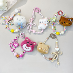 卡通禮物可愛手工鑰匙扣鈴鐺掛件包包掛飾毛絨串珠蝴蝶結手機防丟