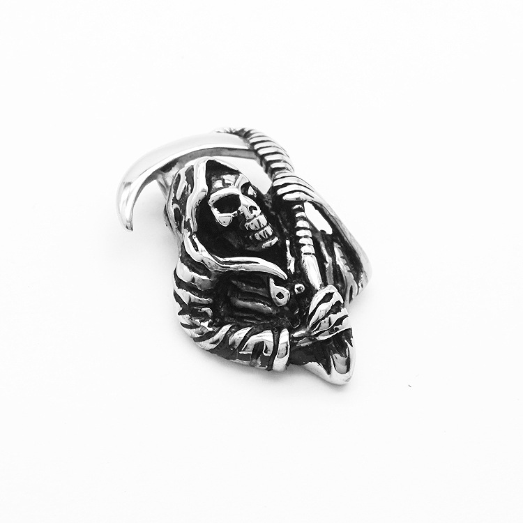 Cross-Border European And American Dark Gothic Cast Scythe Grim Reaper Skull Pendant Punk Hip-Hop Men's Titanium Steel_voghion.com