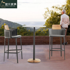 戶外繩編吧椅露天酒吧高腳凳靠背椅酒店會所室外吧檯柚木藤編藤椅
