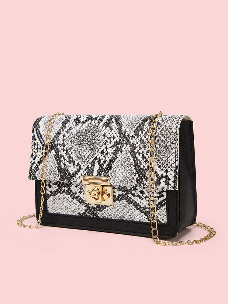 Fashion Korean Wave Women's Bag Trend Snake Pattern Small Square Bag Stitching Metal Shoulder Bag display picture 9