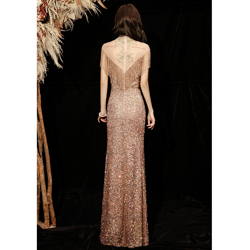 Vestido de noche sexy con cola de pez para mujer, nuevo estilo primavera 2026, elegante vestido largo de lentejuelas para banquete, para anfitrionas o celebridades.