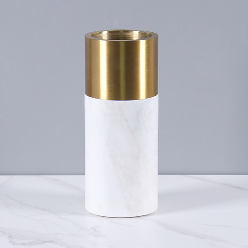 Nordic simple light luxury metal ring marble flower vase home living room model room villa floral decorations