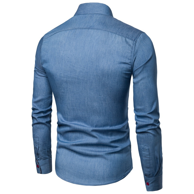 Casual herenoverhemd met lange mouwen en patchwork, Europese en Amerikaanse mode, trendy denim_voghion.com