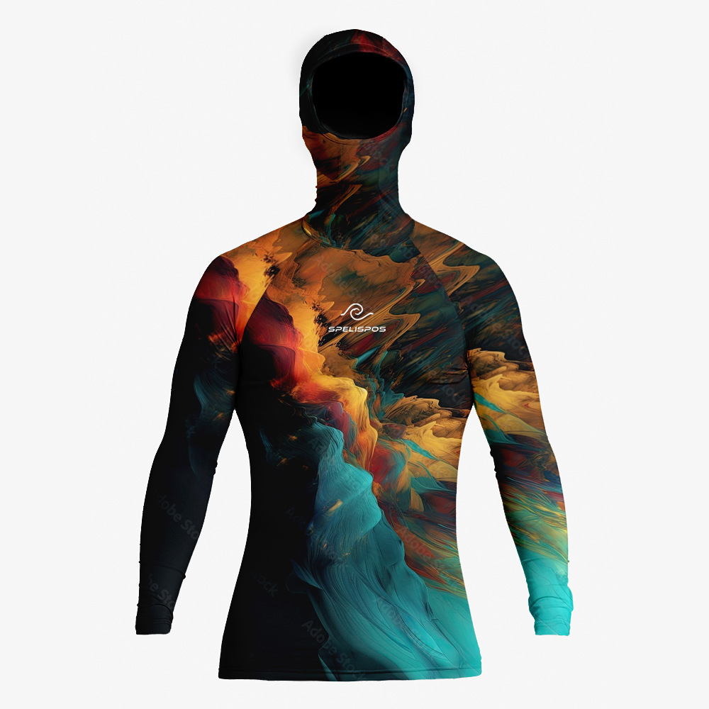Spelispos Long-Sleeved Hooded Wetsuit Sun Protection Surfing Suit Surfing Shirts Rash Guard