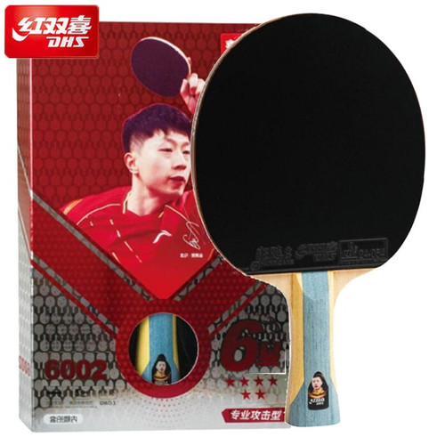 Hanshi Double X Ping Pong Racket, 1-2-3-4-5-6 Star Straight/Horizontal Blade, Dual Backsheet Rubber 6002, Pure Wood Baseplate with Carbon Fiber 5002