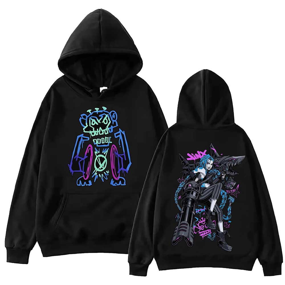 Arcane Jinx Graffiti Hoodie Harajuku Hip Hop Pullover Tops