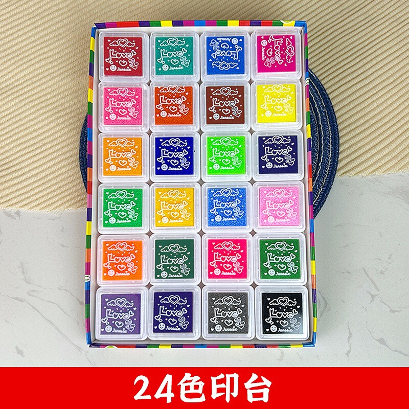 儿童手指画印泥12色24色彩色印泥可水洗 手帐印台橡皮章印泥|undefined