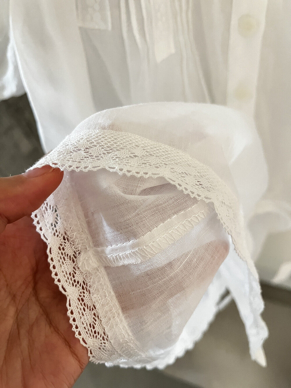 Áo sơ mi nữ tay bồng ren cotton linen thắt eo 2026 — Xanh nước biển, màu trắng, Bột cam chi tiết 10
