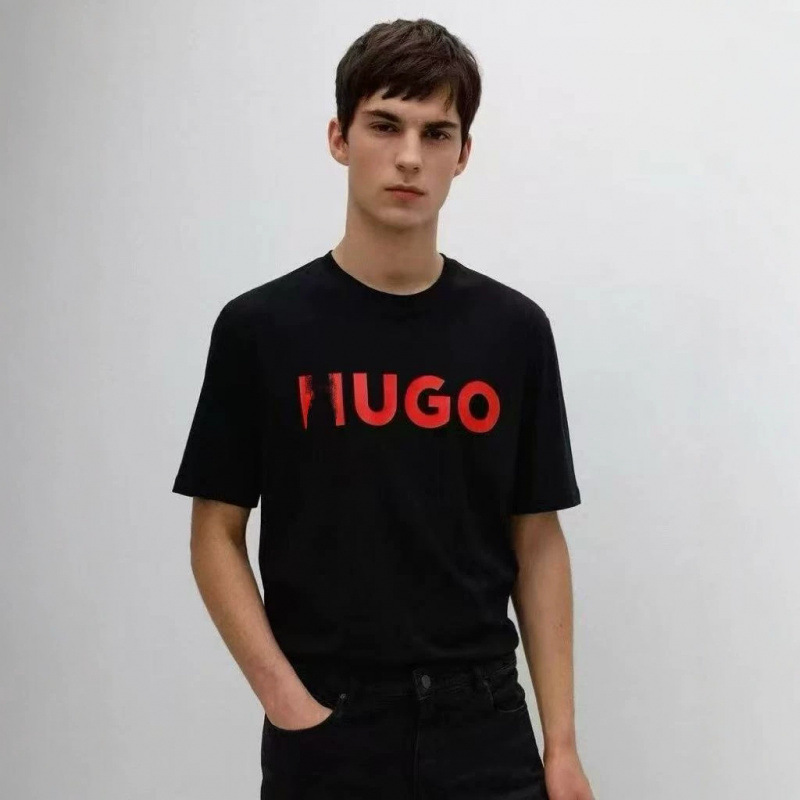Hugo Boss classic logo printed round-neck cotton T-shirt for men, simple style