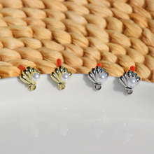 合金S925银针镶珠贝壳耳针头diy手工自制耳钉耳环饰品配件材料包