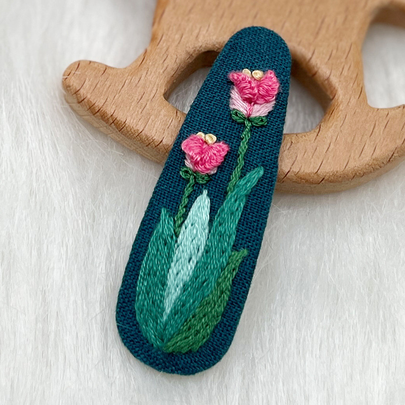 Lu bordado lindo gato perla coreano pinzas de pelo hechas a mano diy bordado creativo para chicas rotas flores pinzas de pelo lateral