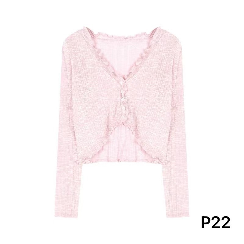 Lace V Neck Ice Silk Knitted Woolen Sun Protection Cardigan for Women Summer Elegant New Thin Small Waistcoat Outer Blouse
