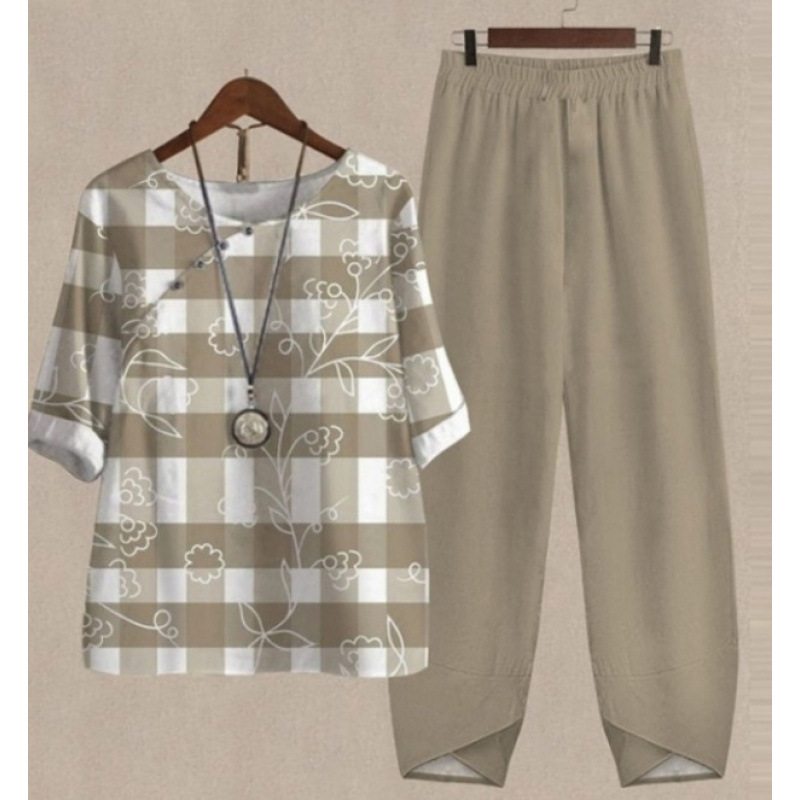 Europa y Estados Unidos trajes casuales de mujer transfronterizos de moda explosiva verano nuevo cinco mangas impresión chaqueta pantalones dos piezas