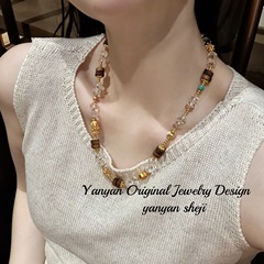 中国風のファッション新しい中国風沈香ミックスアンドマッチデザインネックレス氷透明マルチサークルブレスレットネックレス新しい古代スタイルの女性のロック