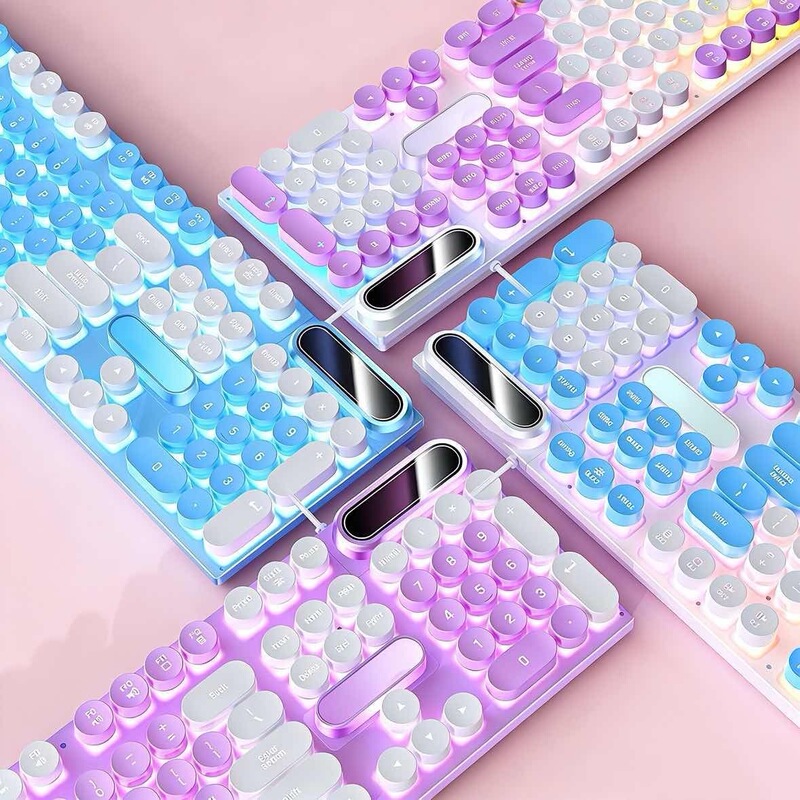 Retro Dual-Combo Silent Keyboard and Mouse Set, Punk Wired Computer Notebook, Mechanical Feel for Girls Retro Dual-Combo Silent Keyboard and Mouse Set, Punk Wired Computer Notebook, Mechanical Feel for Girls