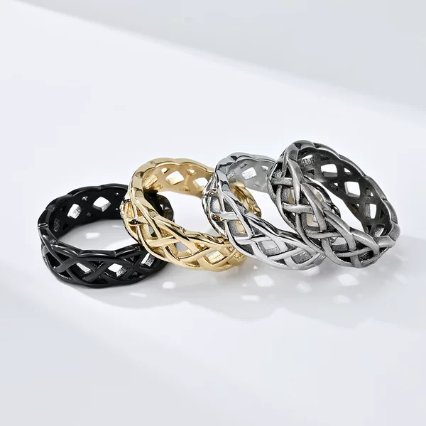 Cross-Border Personalized Celtic Eternal Braided Knot Titanium Steel Ring Ring Wrapped Hollow Men's and Women's Unisex Hand Jewelry