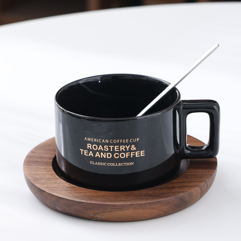 Negro brillante + soporte de Copa de nogal nuevo + cuchara de acero