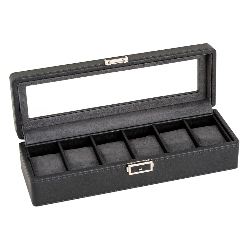 Caja de reloj de gama alta con patrón de lichi nuevo negro y verde 3 dígitos 6 dígitos 12 dígitos reloj de doble capa caja de almacenamiento de joyas