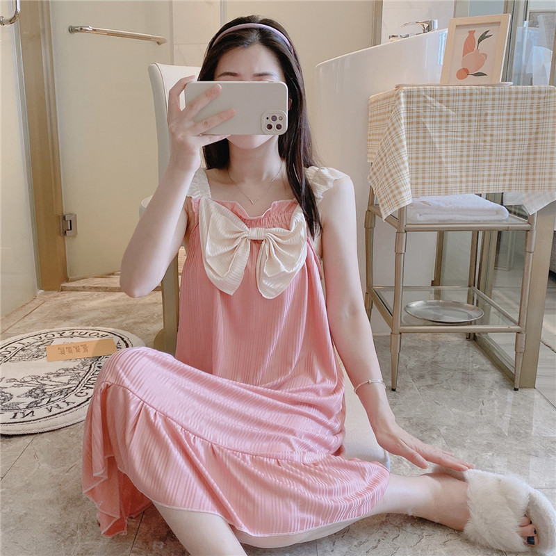 2023 camisón de verano de las mujeres suspender pijamas dulce lindo arco estudiante en línea rojo ins estilo desgaste del hogar de verano