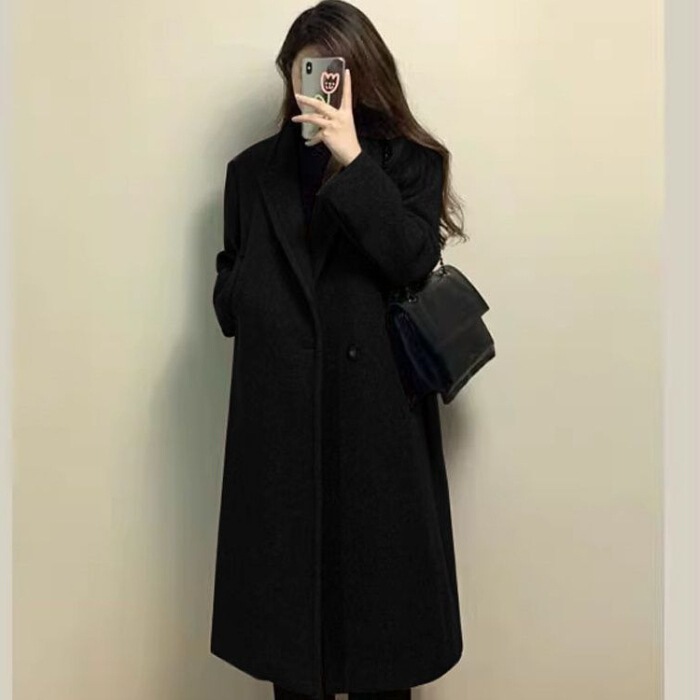 韩版西装秋冬咖色感毛呢大衣外套新款过膝加厚中长款气质呢子|undefined