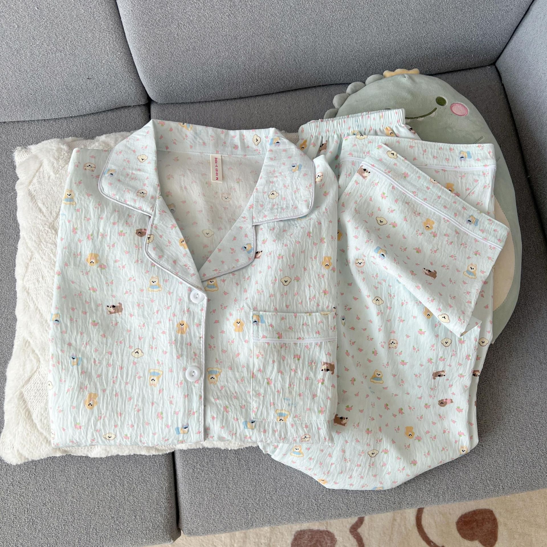 外贸批发睡衣女款春秋季韩系可爱卡通宽松长袖薄款少女家居服套装