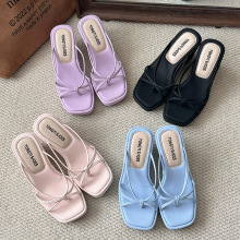 休闲坡跟拖鞋夏季平底一字设计蝴蝶结厚底凉鞋女鞋夏外穿时尚百搭