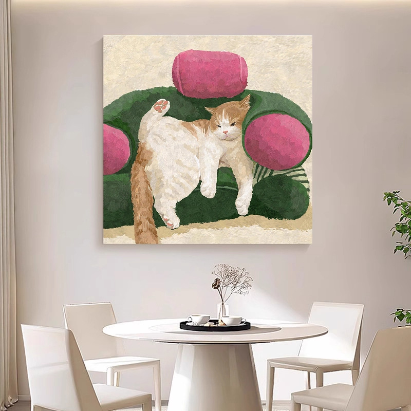 Lazy Couch Potato Cartoon Cute Cat Living Room Sofa Decorative Painting Fun Healing Restaurant Hanging Painting