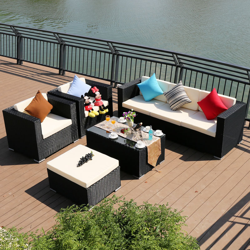 Al Aire Libre ratán sofá patio sol sala de estar ocio Hotel impermeable protector solar fábrica directa ratán sofá combinación