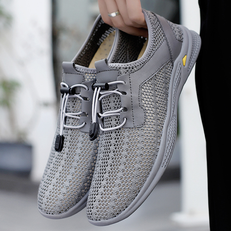 여름 국경 간 플러스 사이즈 다리 통기성 남성 신발 플라이 짠 메쉬 신발 얇은 운동화 경량 중공 메쉬 신발