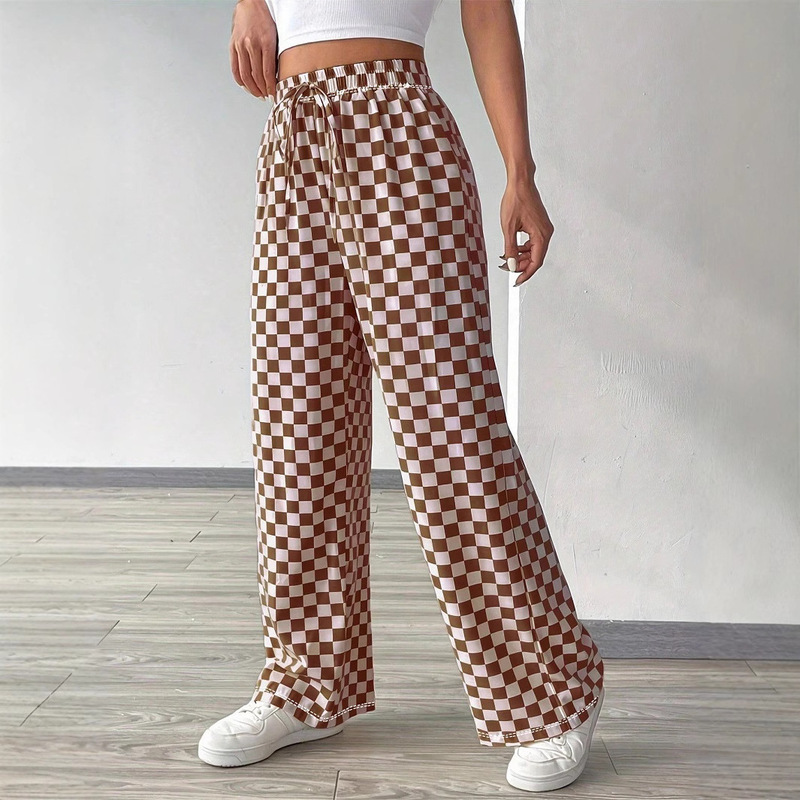 Amazon Explosive European and American Cross-border Women's Plaid Printed Straight Leg Pants New