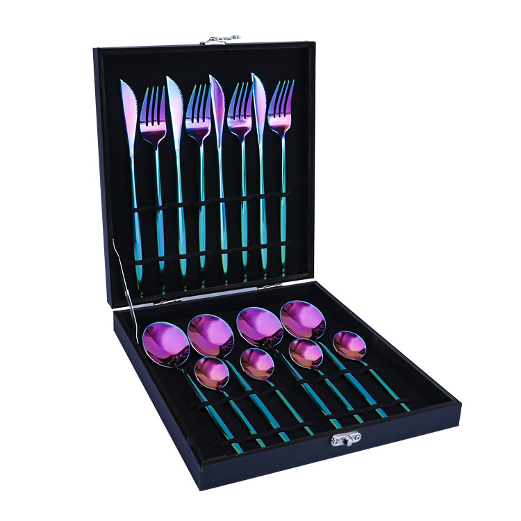 Productos calientes de Amazon vajilla de acero inoxidable conjunto de 16 piezas de Portugal cuatro piezas principales cuchillo, tenedor y cuchara caja de regalo transfronteriza traje