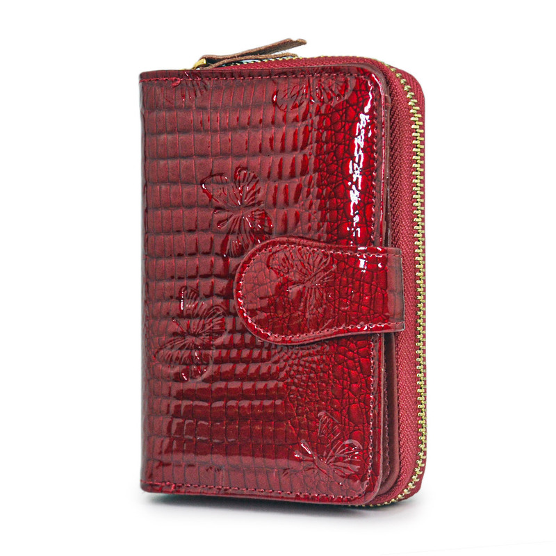 Popular Women's Genuine Leather Wallet Patent Leather European and American Fashion Women's Coin Purse Clutch Bag Foreign Trade Crocodile Pattern 70% off Wallet