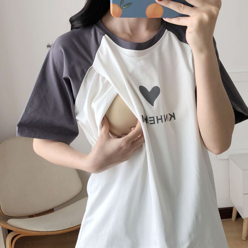Pregnant Women's Summer Breastfeeding Women's Top Going Out T-Shirt Internet Hot Hot Hot Hot Mom Loose Large Size Pure Cotton Breastfeeding Clothes Moon Dress