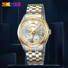 時刻美實心不鏽鋼帶單日曆腕錶商務防水夜光指針石英手錶