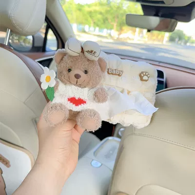 Car seat back tissue holder, Car tissue box/set - no-specifications-white-clothes-flower-plush-bear-puff-tissue-box