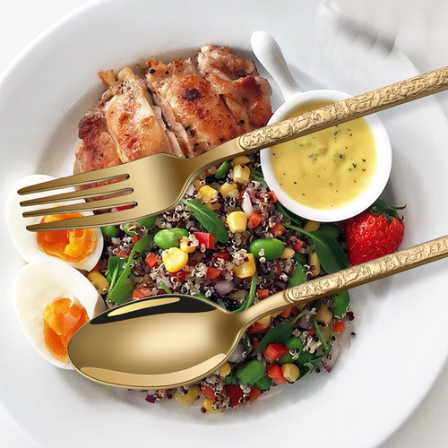 Cross-border stainless steel western tableware stone pattern creative retro relief hotel steak knife fork dessert spoon tableware set