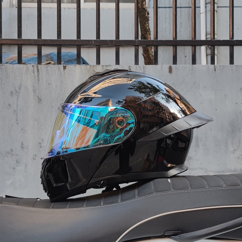 Casco de Motocicleta Orz con Certificación DOT para Hombre y Mujer, Casco Abierto con Visera Doble, Spoiler de Invierno, Cobertura Media, Azul para Todas las Estaciones.